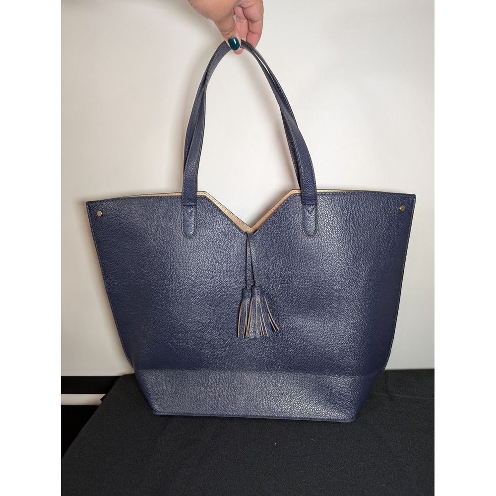 Neiman Marcus Shoulder Bag Shopper Navy Faux Leather Tote